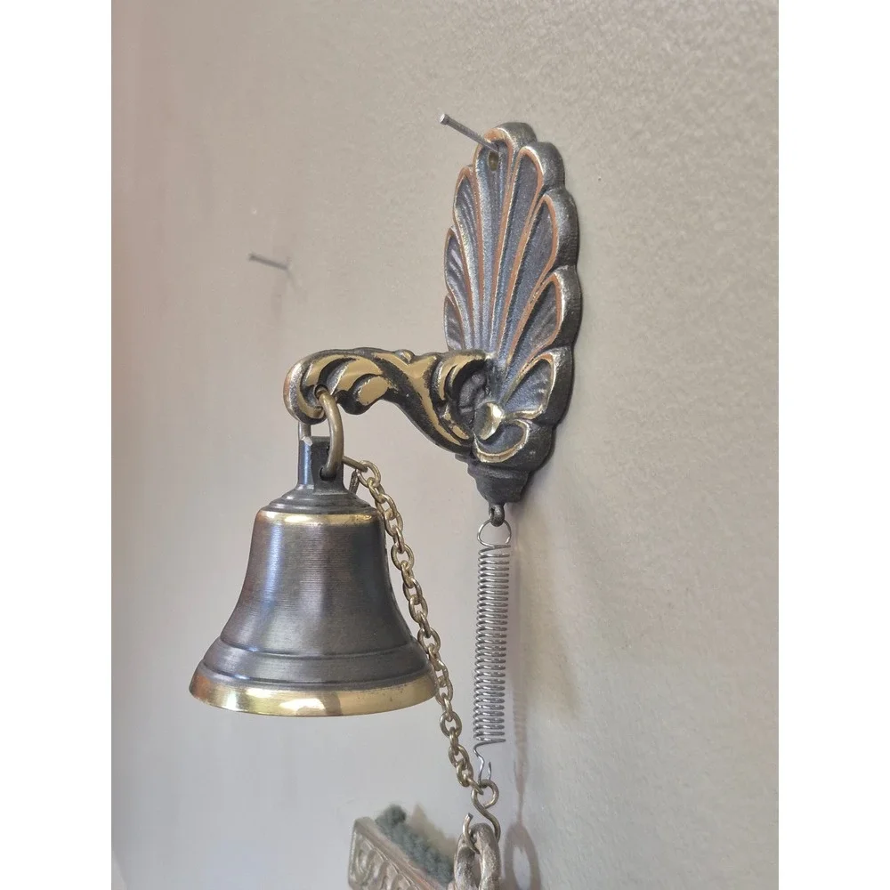 Vintage 5 Ft Floral Cross Stitch Bell Pull Brass Bell Tapestry Wall Hanging 60in